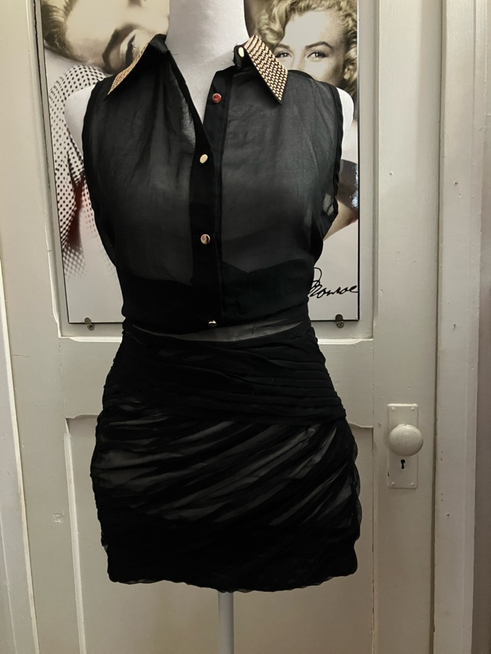 ✨Armani Exchange Black Ruched Organza Draped Mini Skirt – Size 2